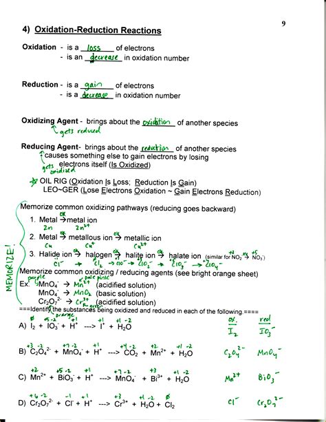 analyzing oxidation-reduction reactions worksheet answers
